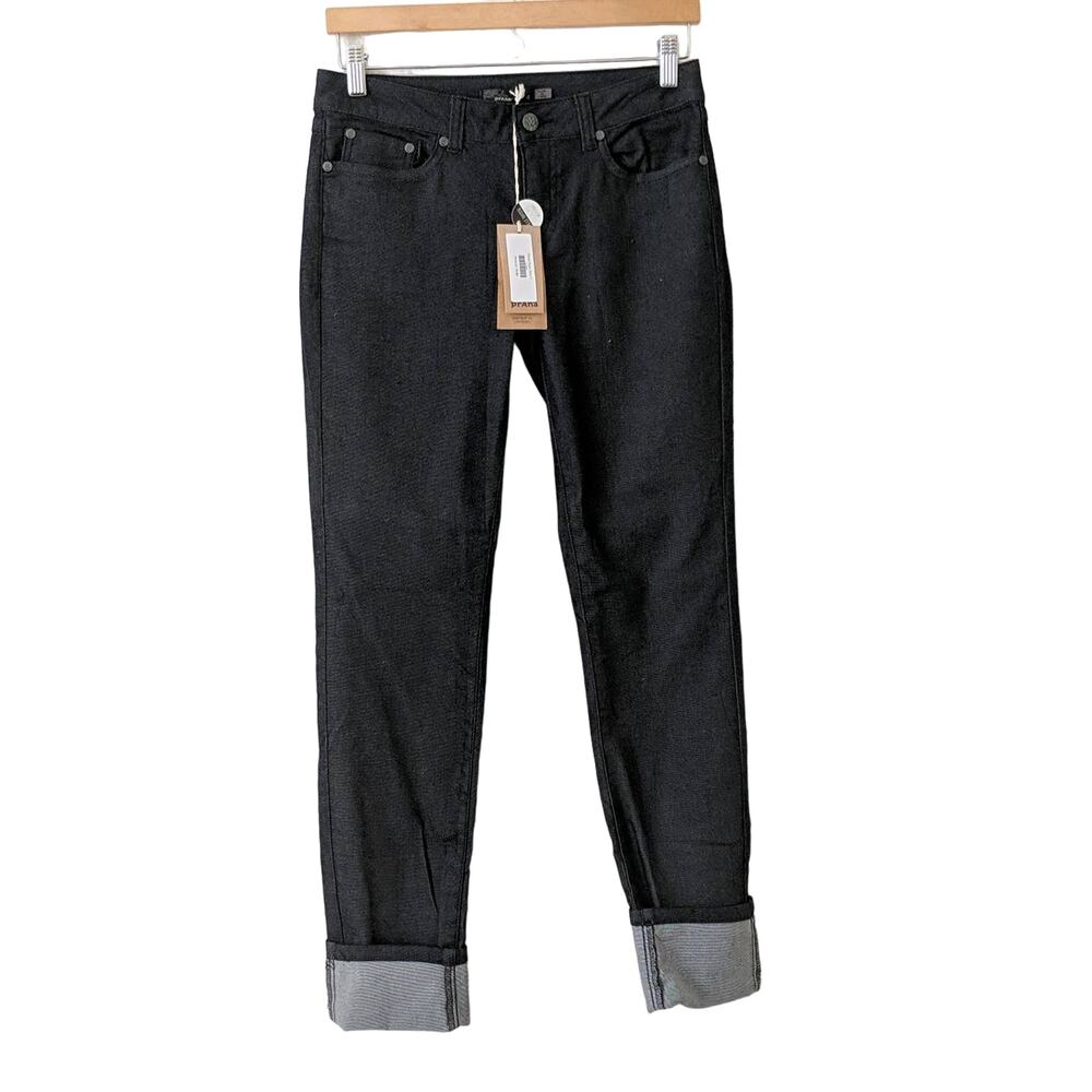 NEW prAna Kara Jeans Black Gray Low Rise Cotton Dark Denim‎ Pants Womens 4